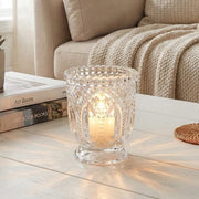 6 Glass Candle Holders with Vintage Textured Design - Clear CAND_HOLD_019_CLR