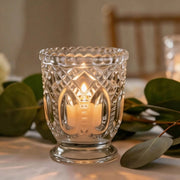 6 Glass Candle Holders with Vintage Textured Design - Clear CAND_HOLD_019_CLR