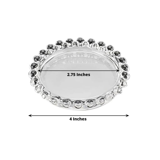 6 Glass Pillar Candle Holder Plates with Beaded Rims - Clear CAND_HOLD_4239_CLR