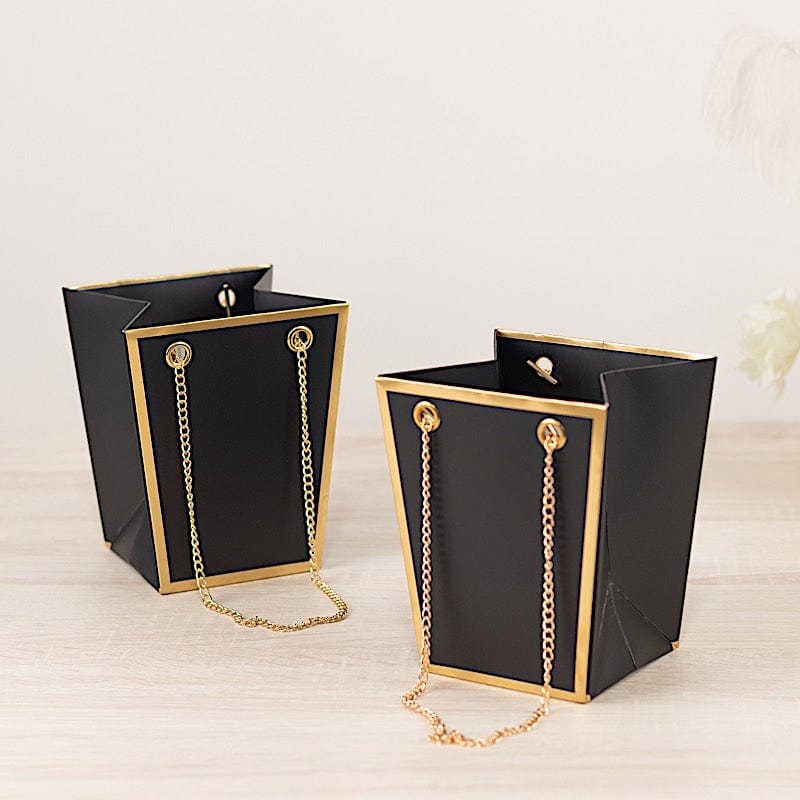 6 Gold Edge Trapezoid 5" Paper Gift Bags with Metal Chain Handles