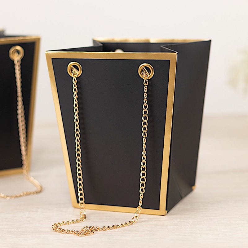 6 Gold Edge Trapezoid 5" Paper Gift Bags with Metal Chain Handles