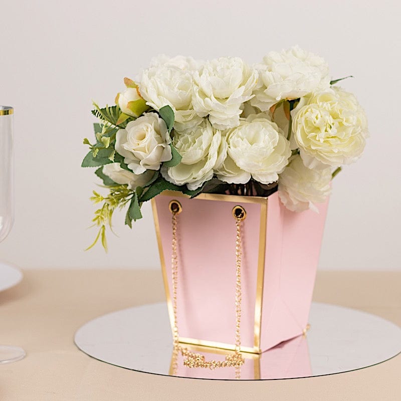 6 Gold Edge Trapezoid 5" Paper Gift Bags with Metal Chain Handles