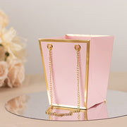 6 Gold Edge Trapezoid 5" Paper Gift Bags with Metal Chain Handles