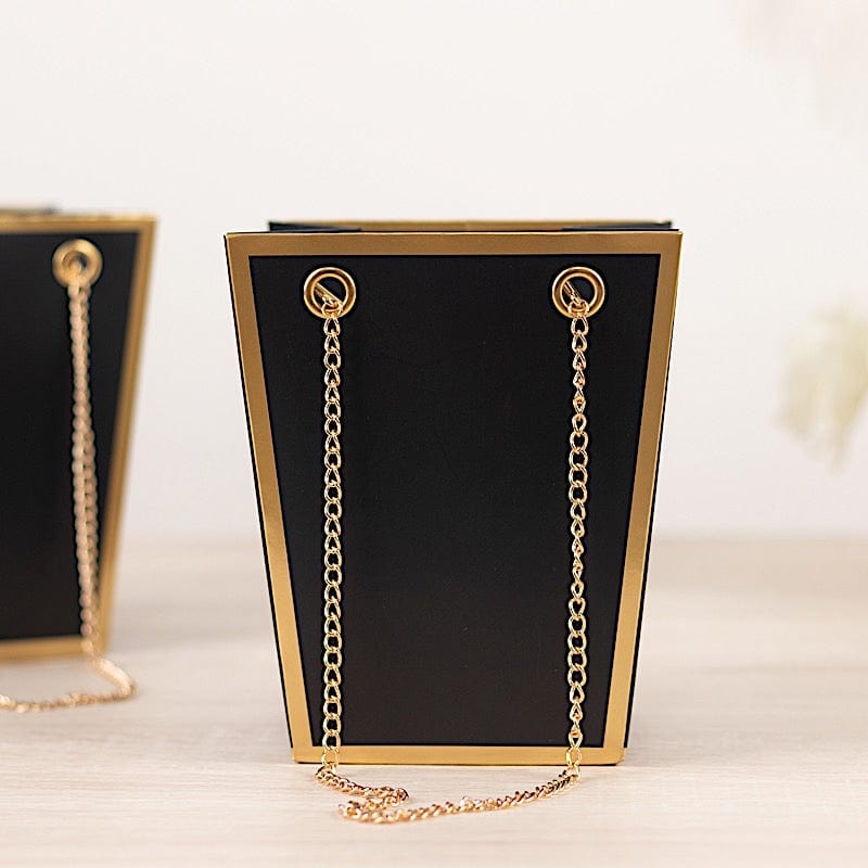 6 Gold Edge Trapezoid 5" Paper Gift Bags with Metal Chain Handles