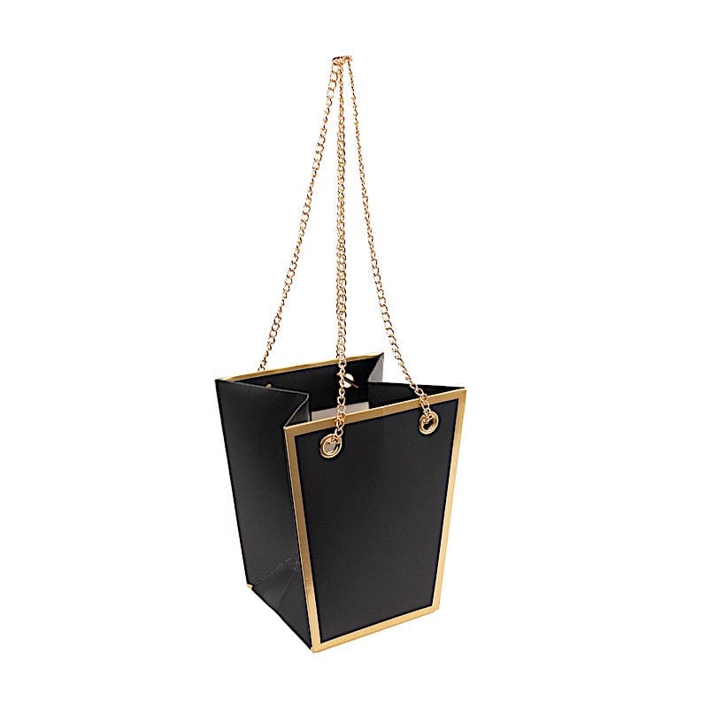 6 Gold Edge Trapezoid 5" Paper Gift Bags with Metal Chain Handles BAG_PAP06_5X6_BLK