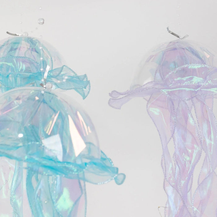 6 Jelly Fish LED Lantern Hanging Lights with Organza Ribbon - Blue and Purple LED_DECO01_SET6_WHBL