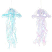 6 Jelly Fish LED Lantern Hanging Lights with Organza Ribbon - Blue and Purple LED_DECO01_SET6_WHBL