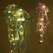 6 Jelly Fish LED Lantern Hanging Lights with Organza Ribbon - Blue and Purple LED_DECO01_SET6_WHBL