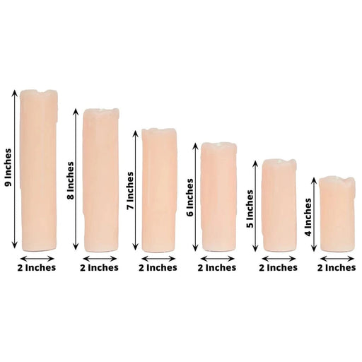 6 LED Candles Battery Operated Dripping Wax Design Pillar Lights - Warm White