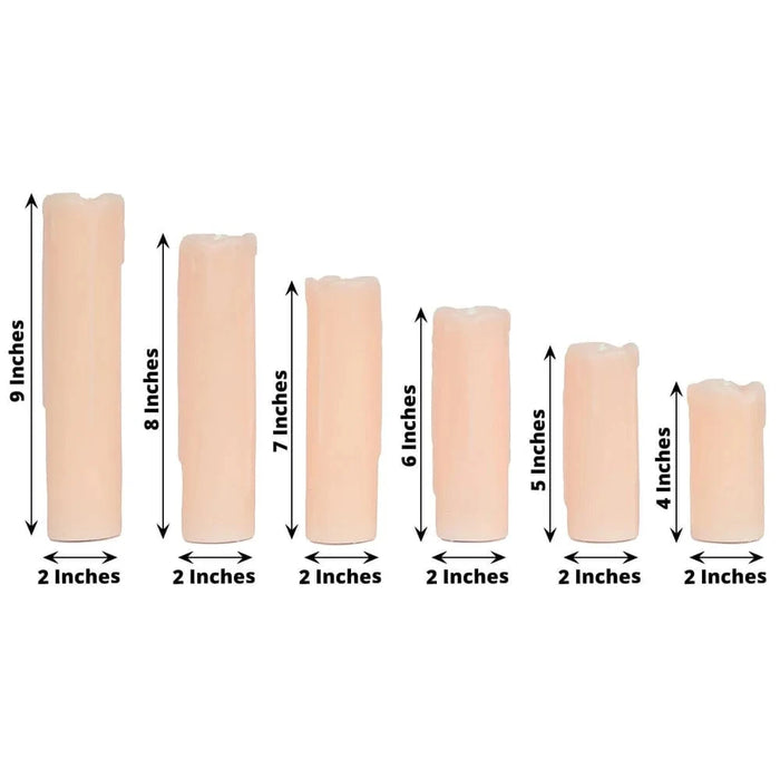 6 LED Candles Battery Operated Dripping Wax Design Pillar Lights - Warm White