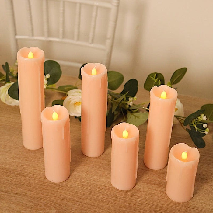 6 LED Candles Battery Operated Dripping Wax Design Pillar Lights - Warm White