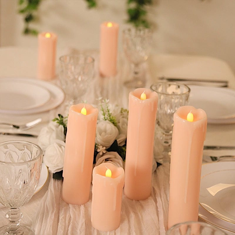6 LED Candles Battery Operated Dripping Wax Design Pillar Lights - Warm White