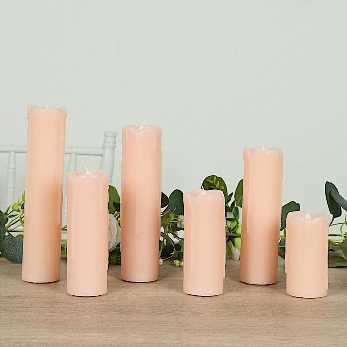 6 LED Candles Battery Operated Dripping Wax Design Pillar Lights - Warm White