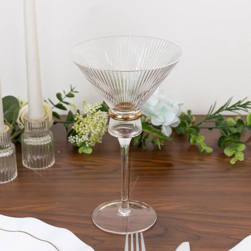 6 Martini Glasses 10oz Ribbed Design with Gold Ring Accent - Clear GLAS_CUMT006_10_CLGD
