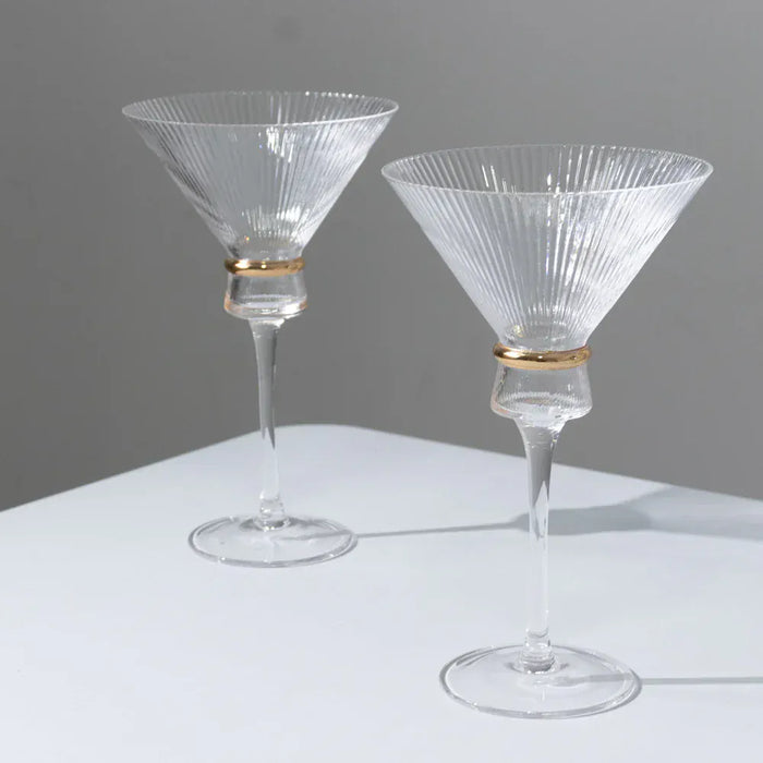 6 Martini Glasses 10oz Ribbed Design with Gold Ring Accent - Clear GLAS_CUMT006_10_CLGD