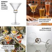 6 Martini Glasses 10oz Ribbed Design with Gold Ring Accent - Clear GLAS_CUMT006_10_CLGD
