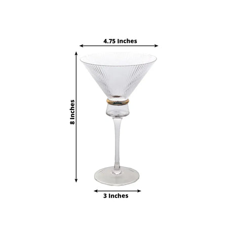 6 Martini Glasses 10oz Ribbed Design with Gold Ring Accent - Clear GLAS_CUMT006_10_CLGD