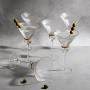 6 Martini Glasses 10oz Ribbed Design with Gold Ring Accent - Clear GLAS_CUMT006_10_CLGD