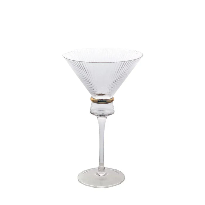 6 Martini Glasses 10oz Ribbed Design with Gold Ring Accent - Clear GLAS_CUMT006_10_CLGD
