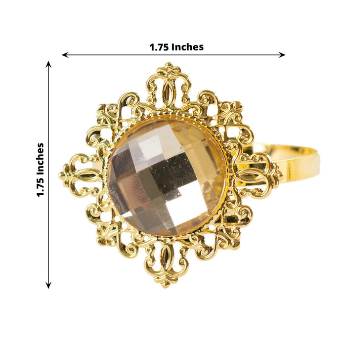 6 Metal 2" Napkin Rings with Large Crystal Rhinestone