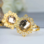 6 Metal 2" Napkin Rings with Large Crystal Rhinestone