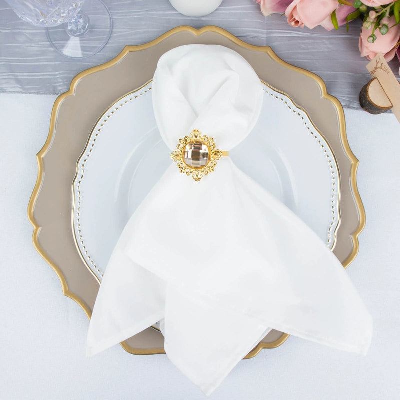 6 Metal 2" Napkin Rings with Large Crystal Rhinestone