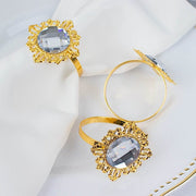 6 Metal 2" Napkin Rings with Large Crystal Rhinestone