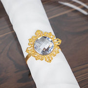 6 Metal 2" Napkin Rings with Large Crystal Rhinestone