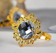 6 Metal 2" Napkin Rings with Large Crystal Rhinestone