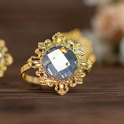 6 Metal 2" Napkin Rings with Large Crystal Rhinestone
