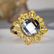 6 Metal 2" Napkin Rings with Large Crystal Rhinestone