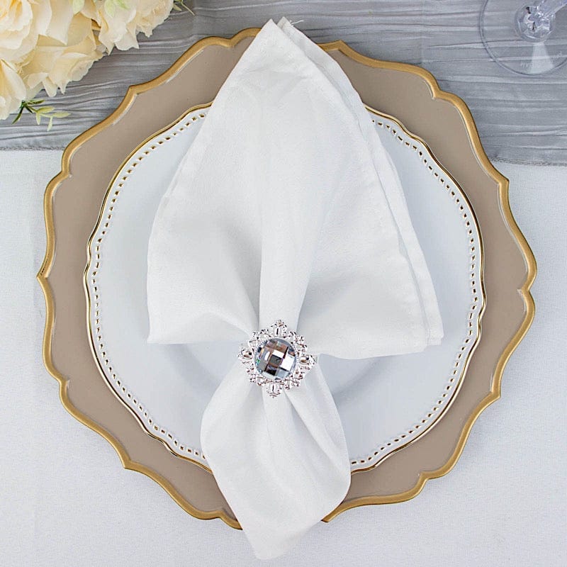 6 Metal 2" Napkin Rings with Large Crystal Rhinestone