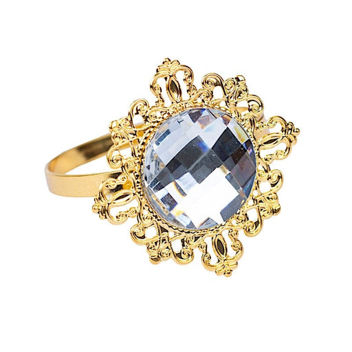 6 Metal 2" Napkin Rings with Large Crystal Rhinestone NAP_RING39_GOLD