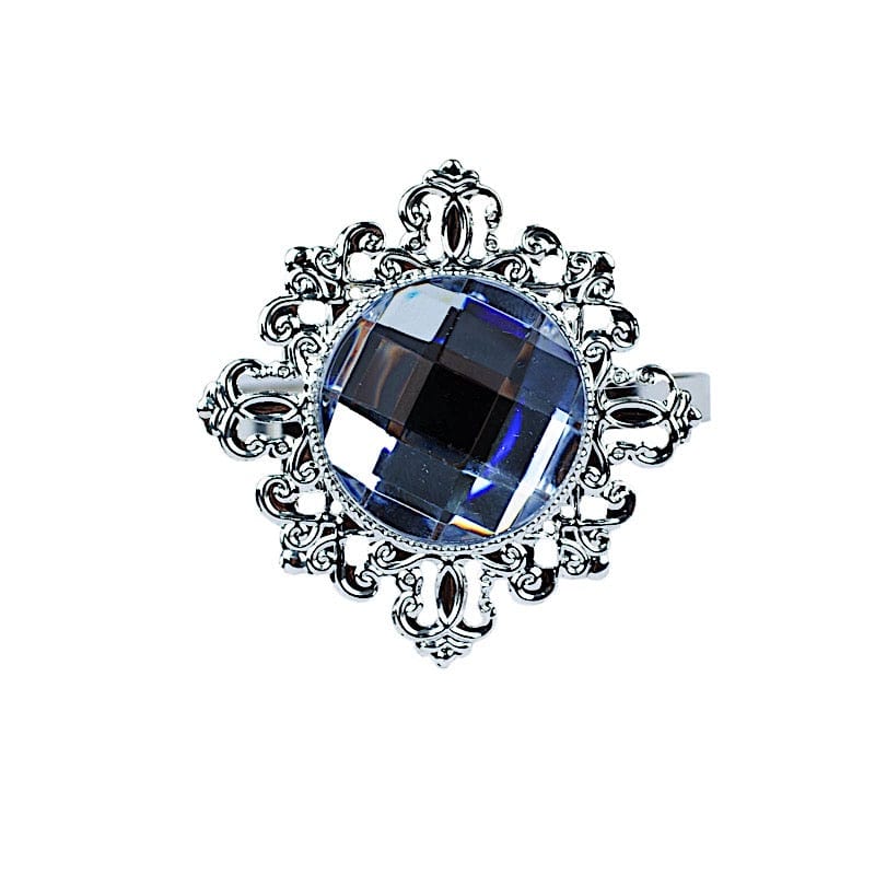 6 Metal 2" Napkin Rings with Large Crystal Rhinestone NAP_RING39_SILV