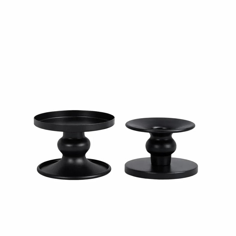 6 Metal Candle Holders Reversible Pillar and Taper Candlestick Stands CAND_HOLD_PL001_2_BLK