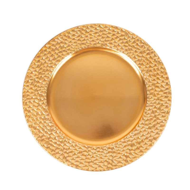 6 Metallic 13" Acrylic Charger Plates with Hammered Rim -  Gold CHRG_PLST0035_GOLD