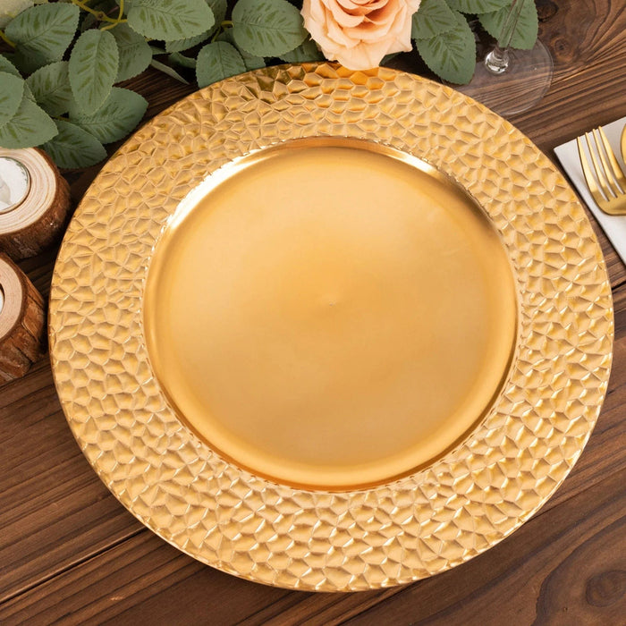6 Metallic 13" Acrylic Charger Plates with Hammered Rim -  Gold CHRG_PLST0035_GOLD