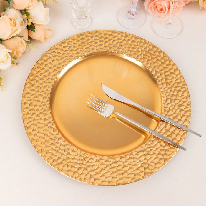 6 Metallic 13" Acrylic Charger Plates with Hammered Rim -  Gold CHRG_PLST0035_GOLD