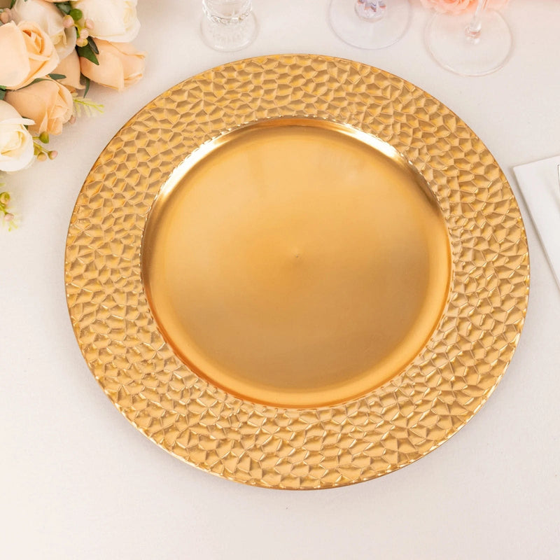 6 Metallic 13" Acrylic Charger Plates with Hammered Rim -  Gold CHRG_PLST0035_GOLD