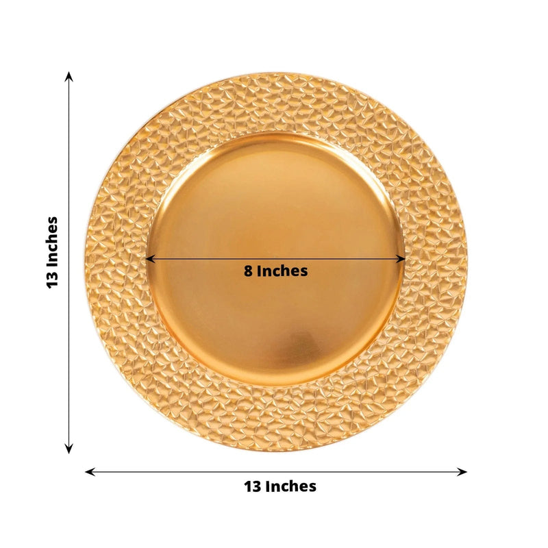 6 Metallic 13" Acrylic Charger Plates with Hammered Rim -  Gold CHRG_PLST0035_GOLD