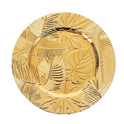 6 Metallic 13" Acrylic Plastic Charger Plates with Embossed Tropical Leaves - Gold CHRG_PLST0037_GOLD