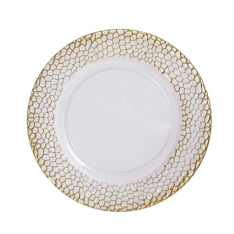 6 Metallic 13" Acrylic Round Charger Plates with Hammered Rim - Clear and Gold CHRG_PLST0046_CLGD
