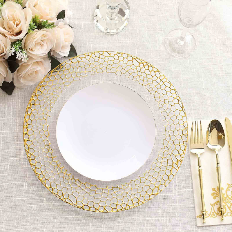 6 Metallic 13" Acrylic Round Charger Plates with Hammered Rim - Clear and Gold CHRG_PLST0046_CLGD