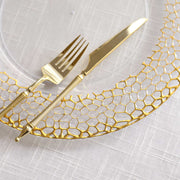 6 Metallic 13" Acrylic Round Charger Plates with Hammered Rim - Clear and Gold CHRG_PLST0046_CLGD