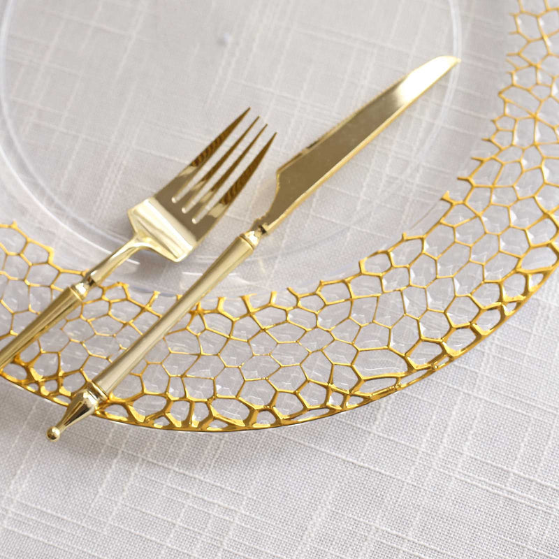 6 Metallic 13" Acrylic Round Charger Plates with Hammered Rim - Clear and Gold CHRG_PLST0046_CLGD