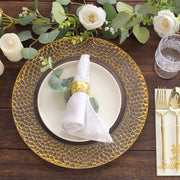 6 Metallic 13" Acrylic Round Charger Plates with Hammered Rim - Clear and Gold CHRG_PLST0046_CLGD