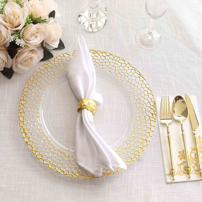 6 Metallic 13" Acrylic Round Charger Plates with Hammered Rim - Clear and Gold CHRG_PLST0046_CLGD