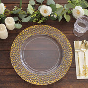 6 Metallic 13" Acrylic Round Charger Plates with Hammered Rim - Clear and Gold CHRG_PLST0046_CLGD