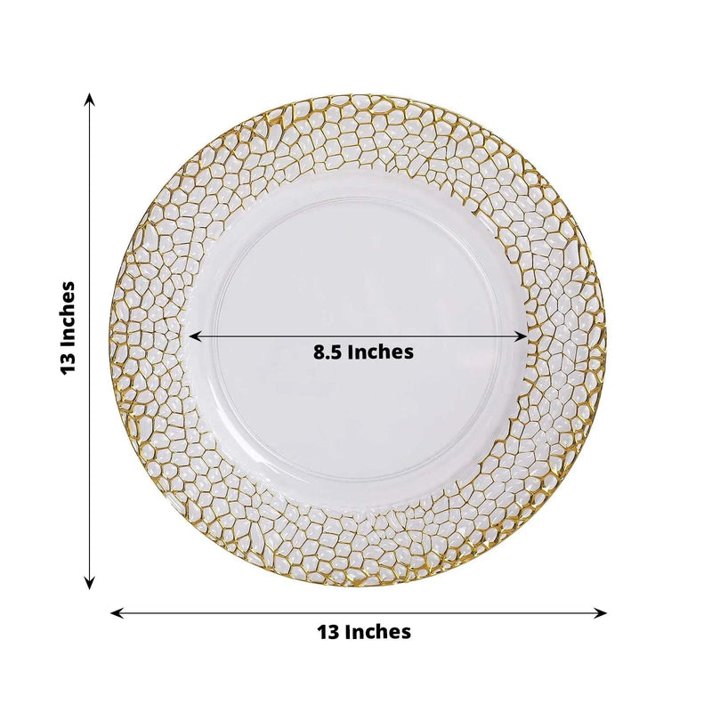 6 Metallic 13" Acrylic Round Charger Plates with Hammered Rim - Clear and Gold CHRG_PLST0046_CLGD