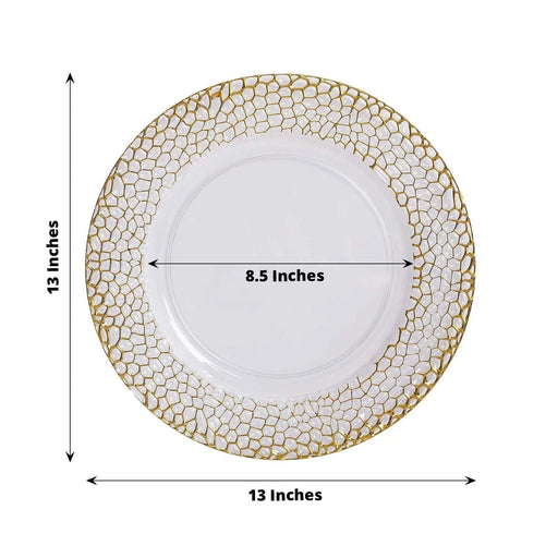 6 Metallic 13" Acrylic Round Charger Plates with Hammered Rim - Clear and Gold CHRG_PLST0046_CLGD